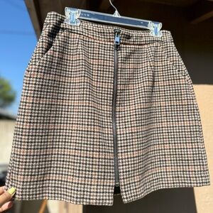 Brown, Black & Cream Houndstooth Mini Skirt